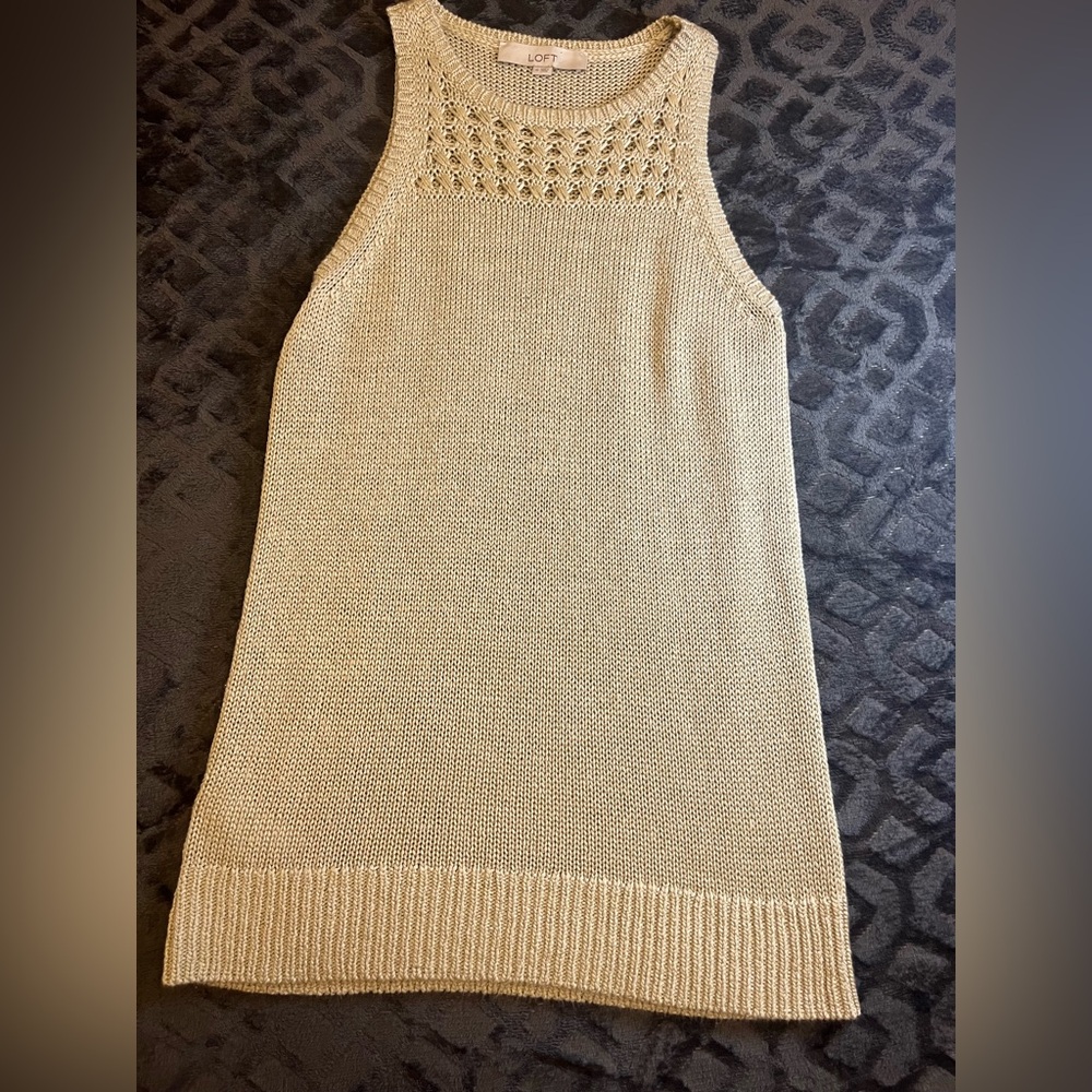 LOFT Open-Knit Sleeveless Shell in Light Tan